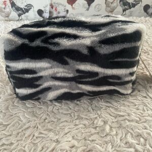 Zebra Print Faux Fur Makeup Bag